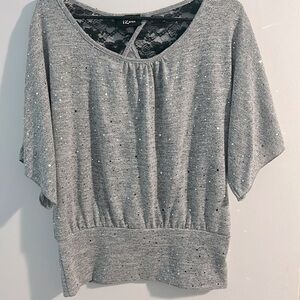 Grey sparkle shirt with lace back detail